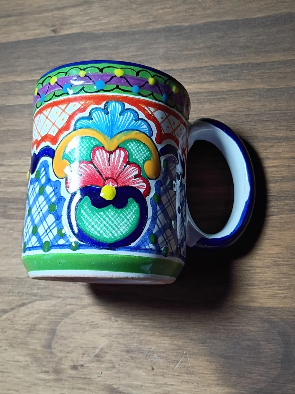 Hand-Painted Floral Ceramic Mug By Arte Talavera PueMex Lead Free
